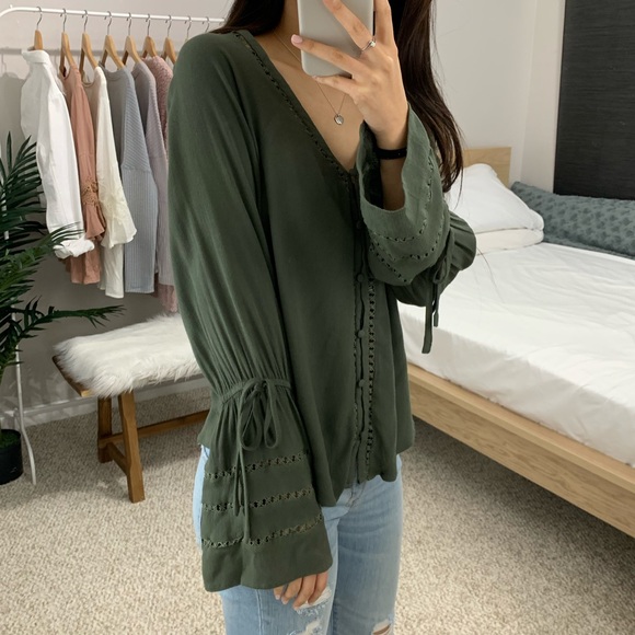 SOLD OUT Olive Green Peasant Blouse - Picture 5 of 7